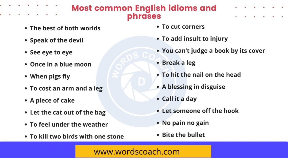 25 Most Common English Idioms And Phrases Word Coach