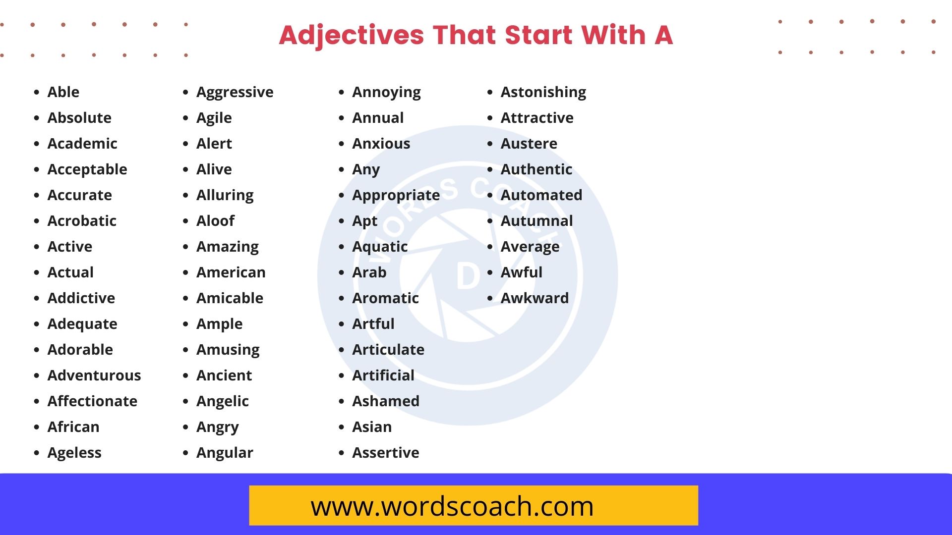 List Of Common Adjectives Word Coach