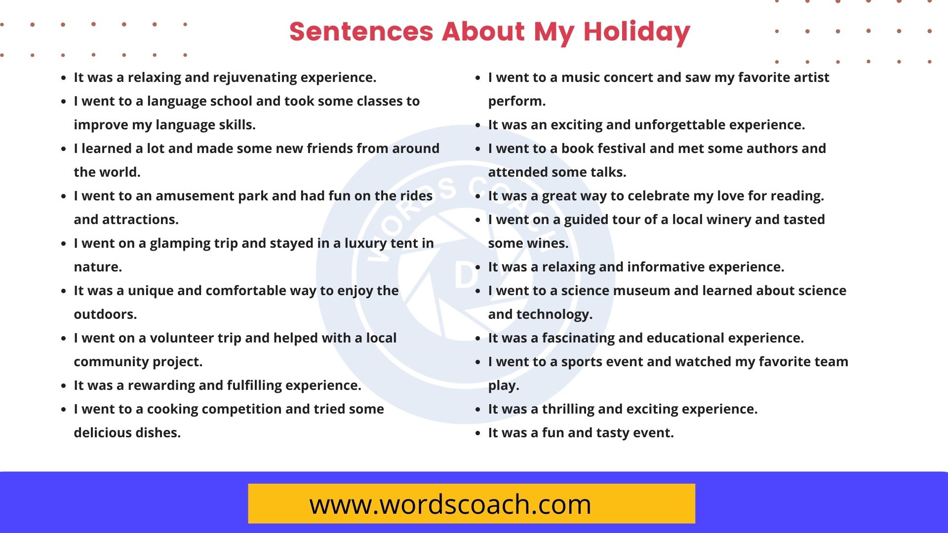 100 Sentences About My Holiday In English Word Coach