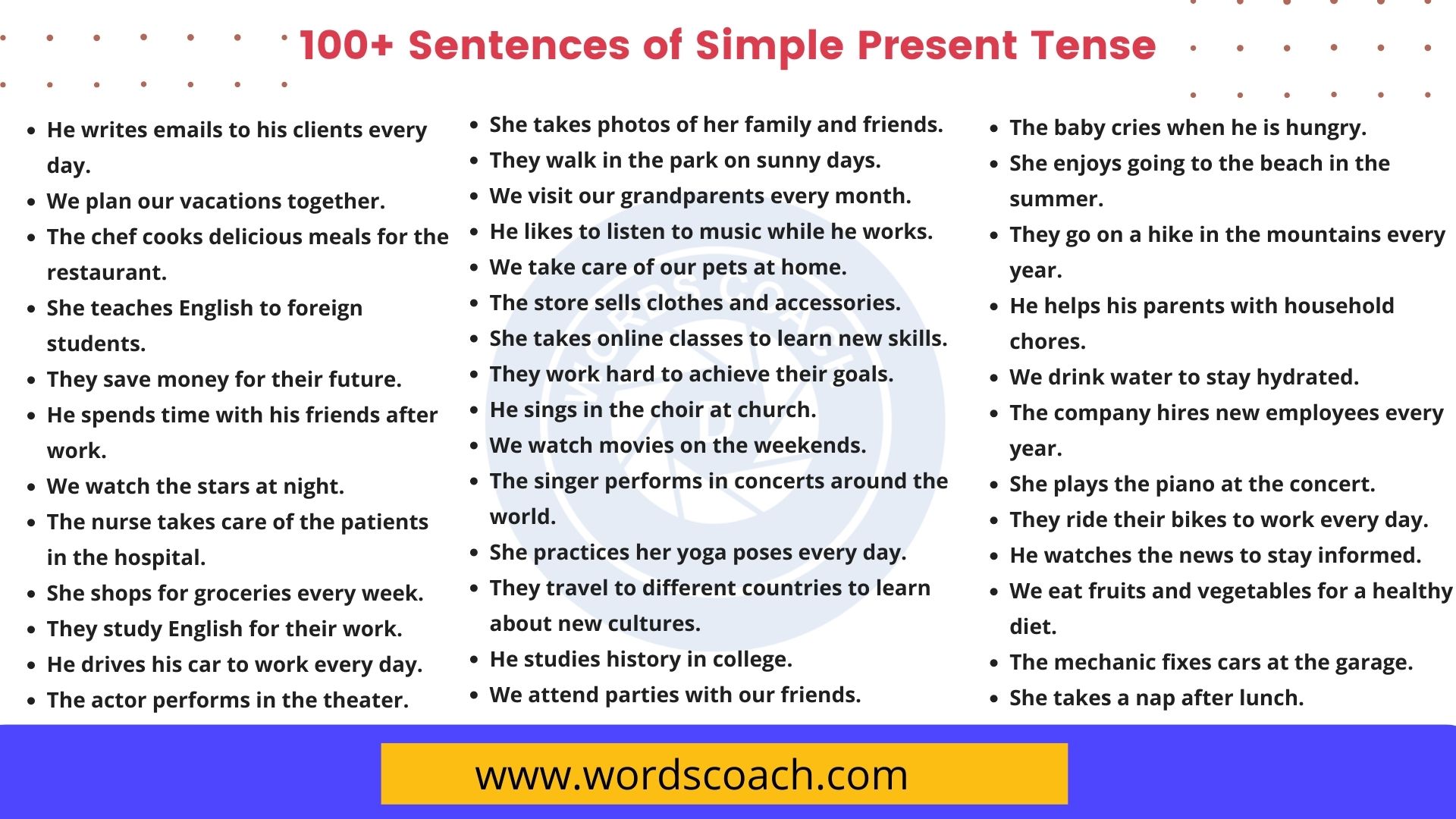 100 Sentences Of Simple Present Tense 100 Examples Of Simple Present