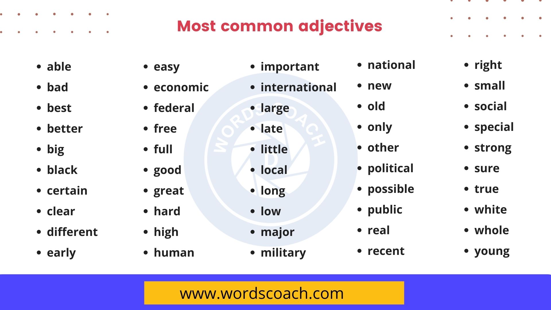  50 Most Common Adjectives In English Word Coach