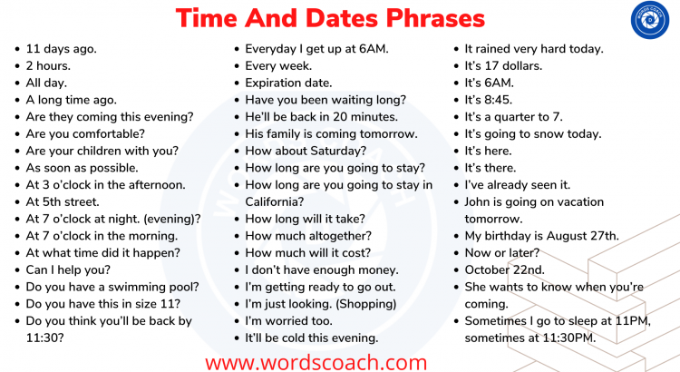 Time And Dates Phrases Word Coach