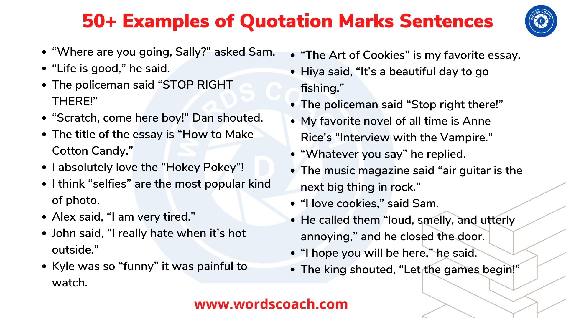 50 Examples Of Quotation Marks Sentences Word Coach