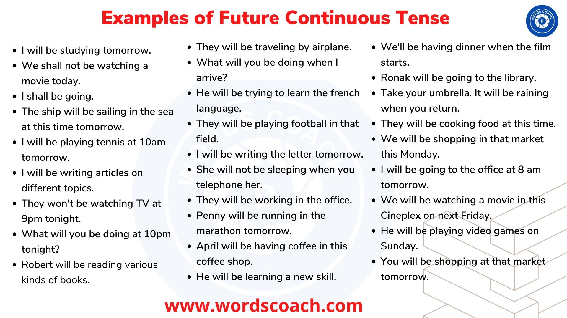 Examples Of Future Continuous Tense Word Coach