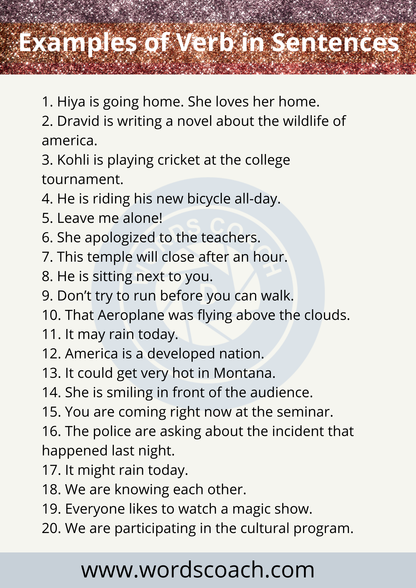 20 Examples Of Verb In Sentences Word Coach