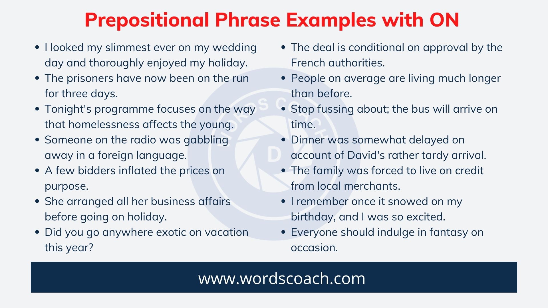 Prepositional Phrases With On Word Coach