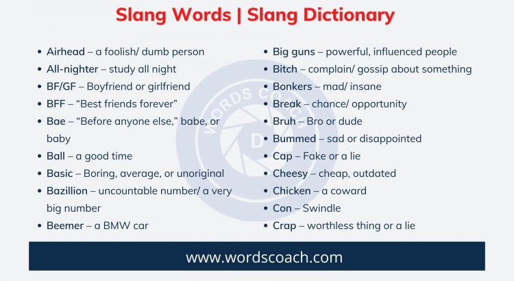 Slang Words Slang Dictionary Word Coach