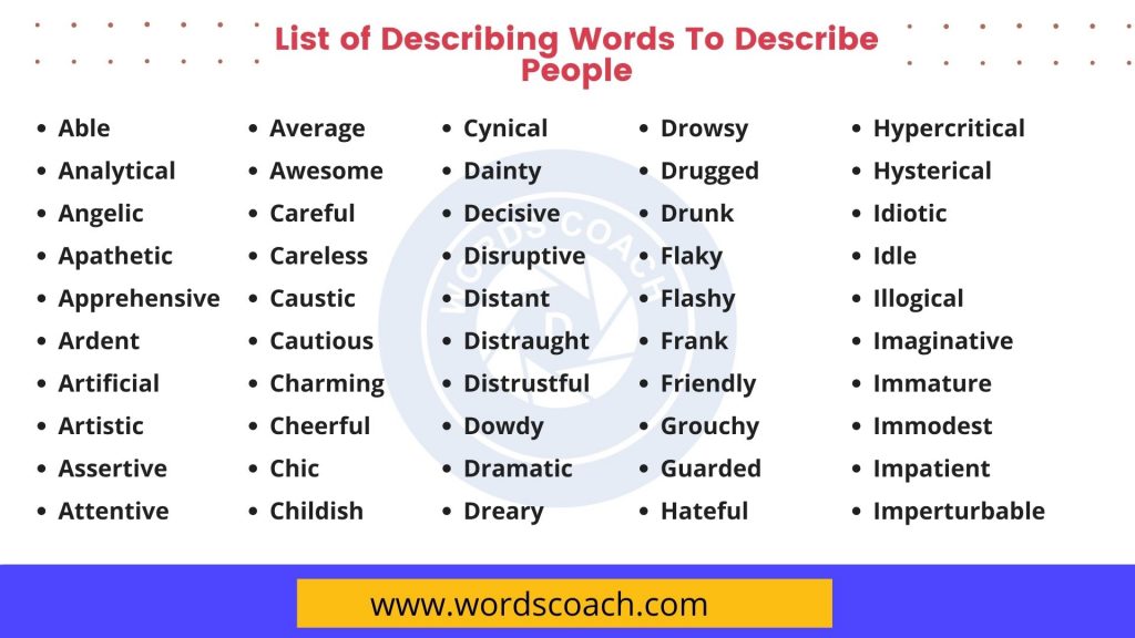 List Of Describing Words Word Coach