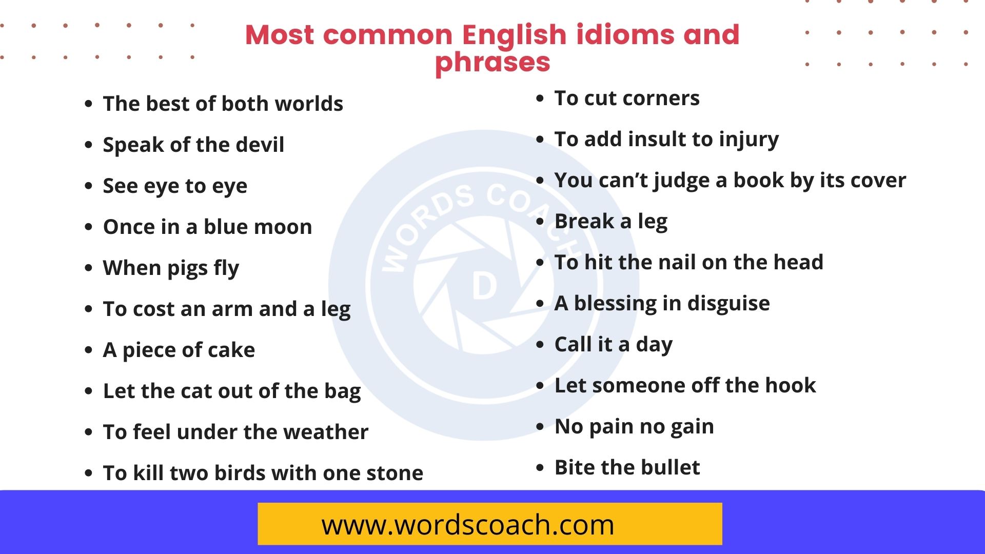 25 Most Common English Idioms And Phrases Word Coach