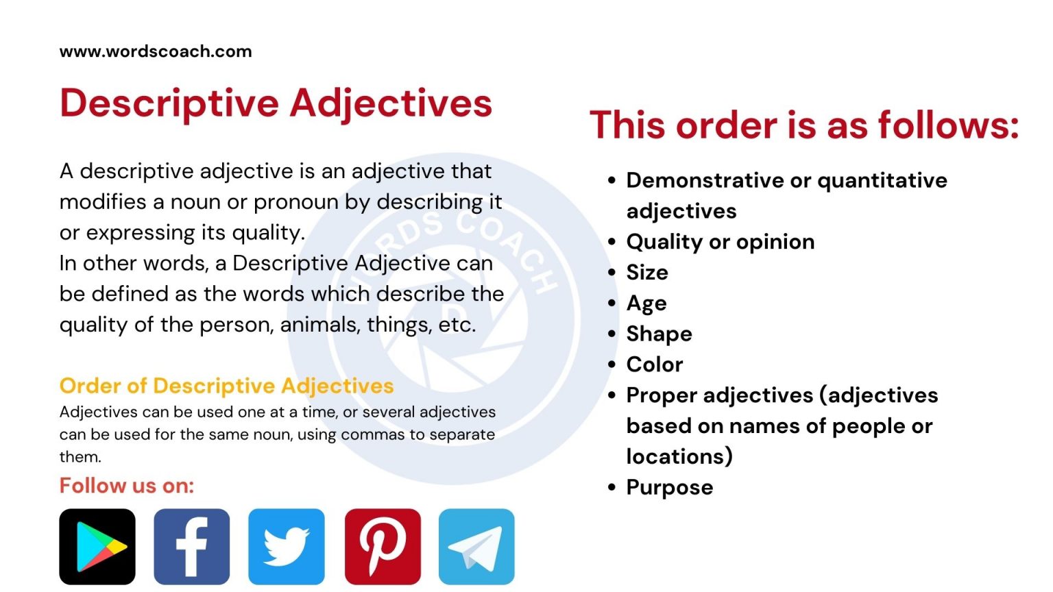 Descriptive Adjectives List Of Useful Descriptive Adjectives In English Word Coach