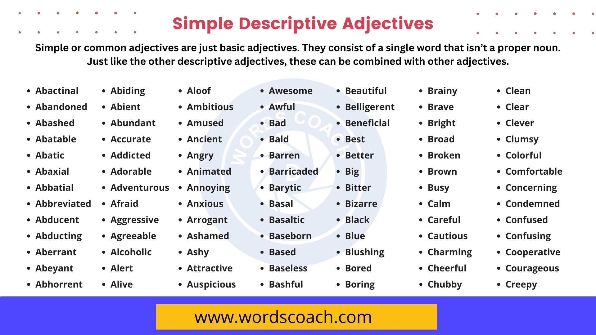 Descriptive Adjectives List Of Useful Descriptive Adjectives In English Word Coach