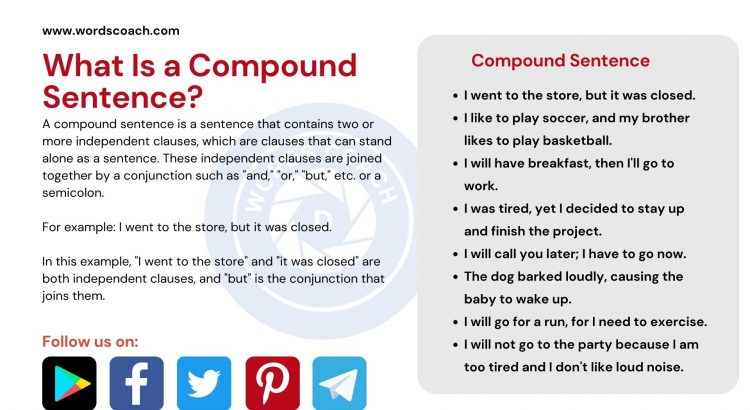 Compound Sentences Word Coach