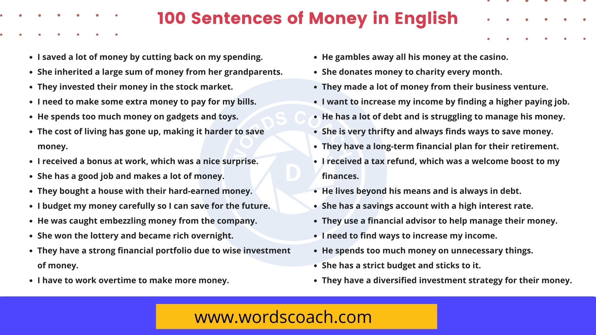 100 Sentences Of Money In English Word Coach