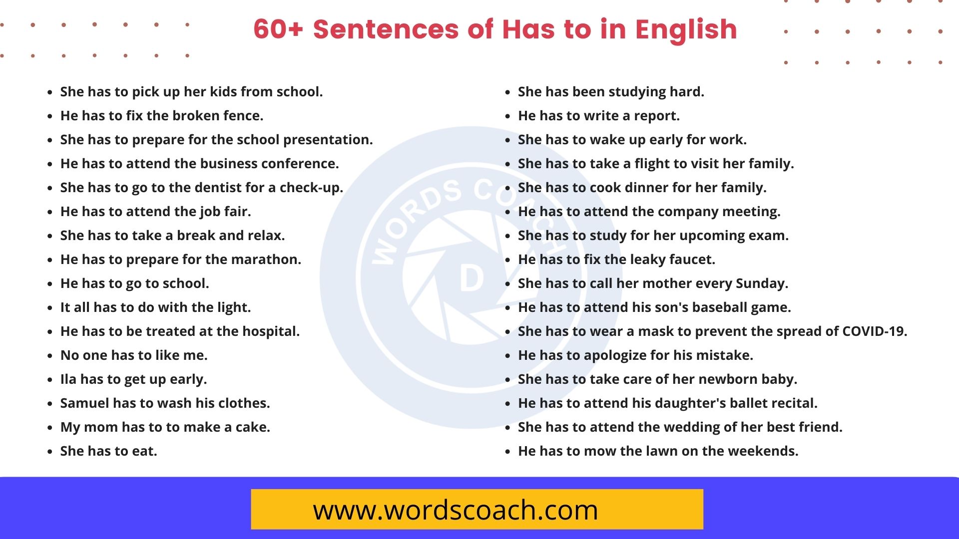 60+ Sentences of Has to in English - Word Coach