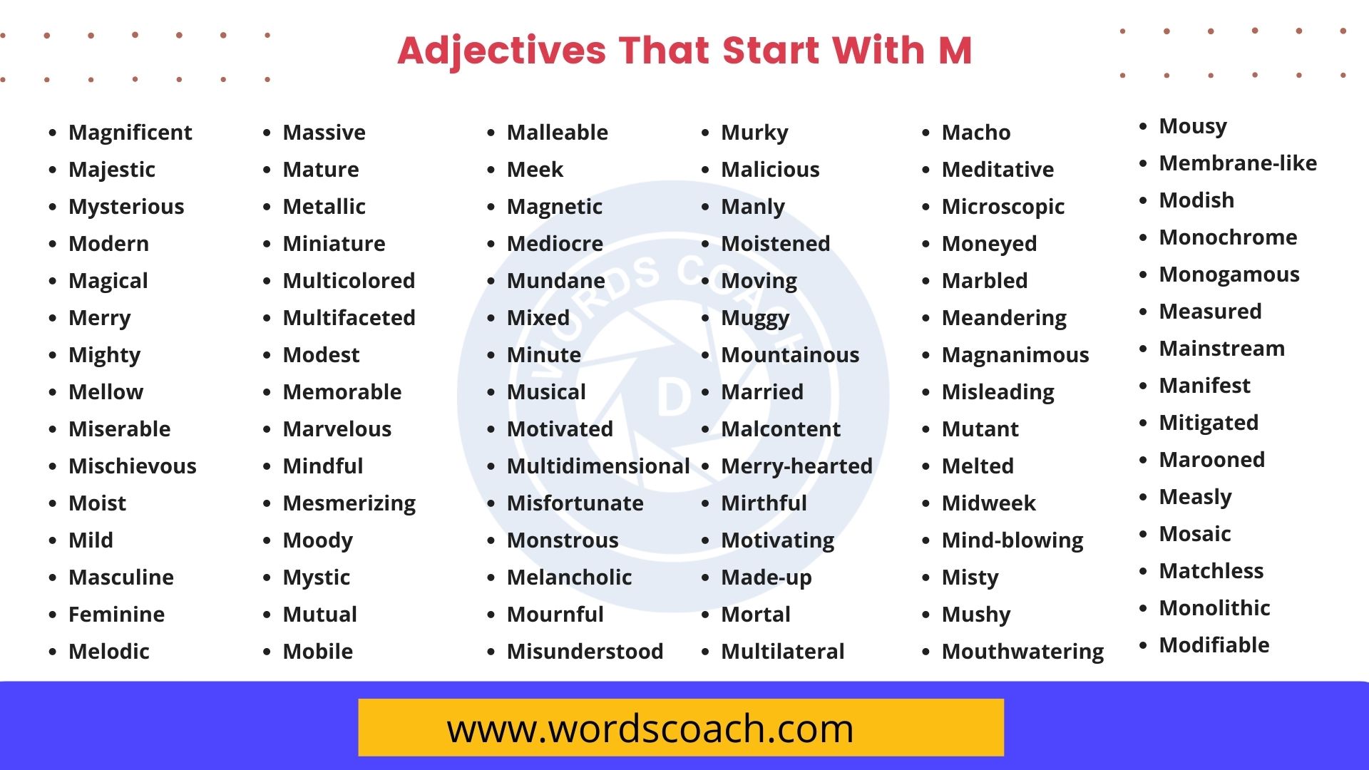 List of 2000+ Common Adjectives - Word Coach