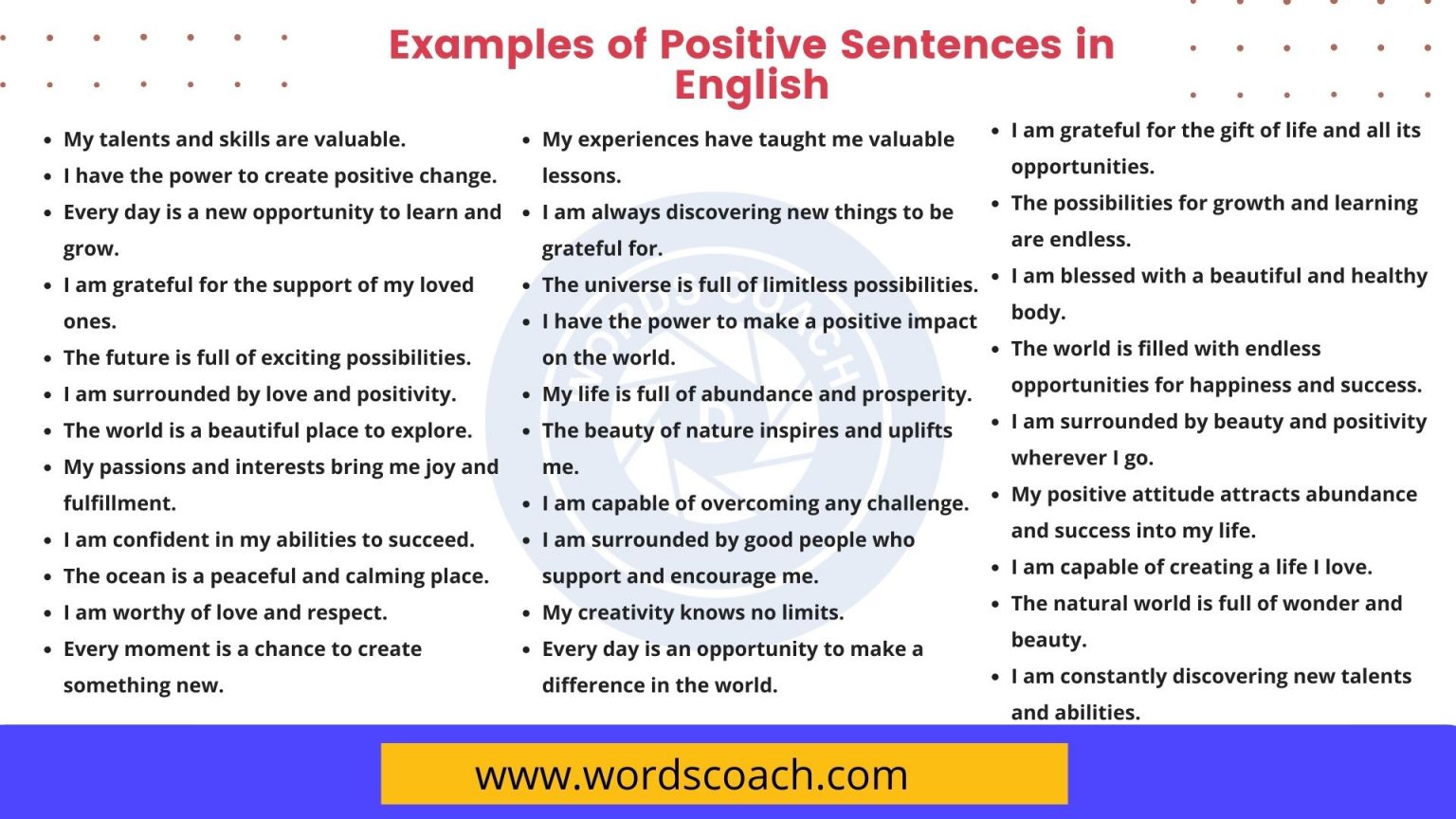 100 Examples Of Positive Sentences In English Word Coach 3953