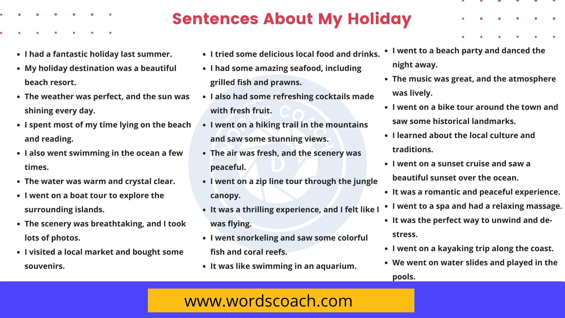 100 Sentences About My Holiday In English Word Coach