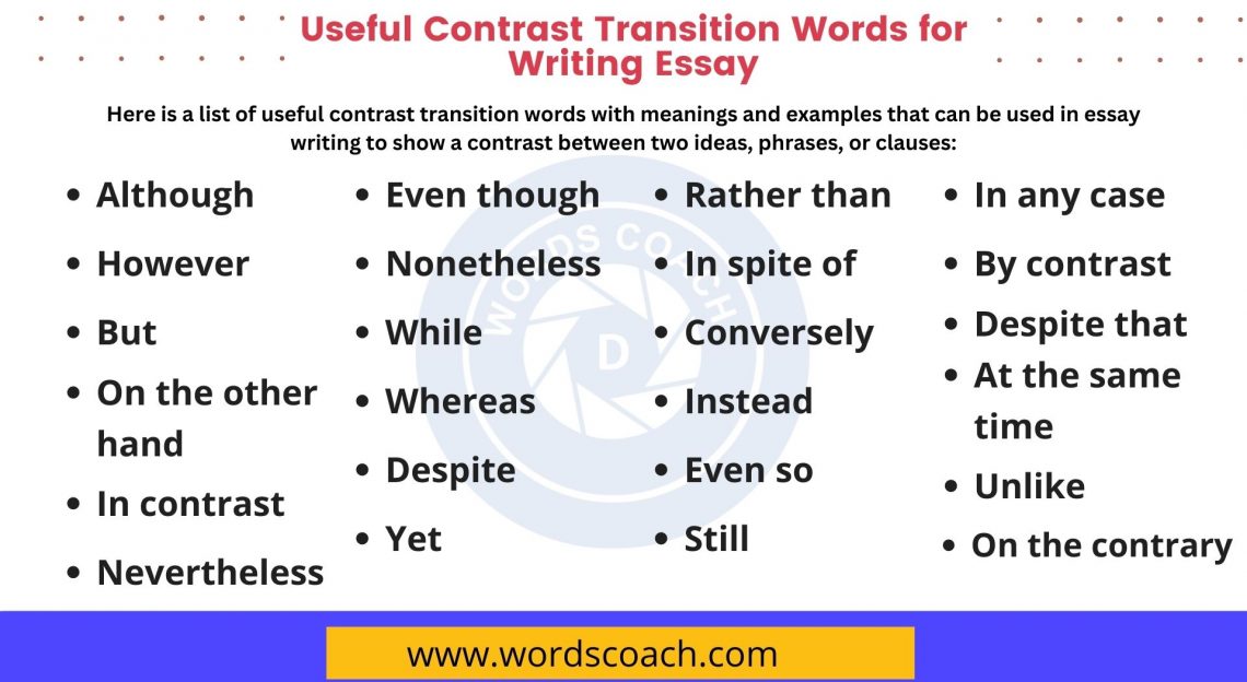 List of 25+ Useful Contrast Transition Words for Writing Essay - Word Coach