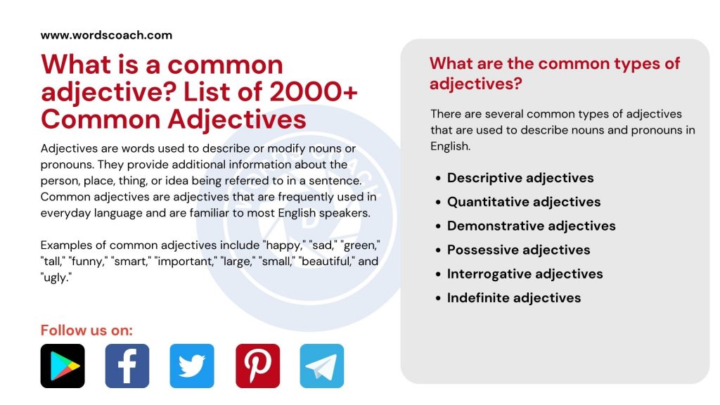 List of 2000+ Common Adjectives Word Coach