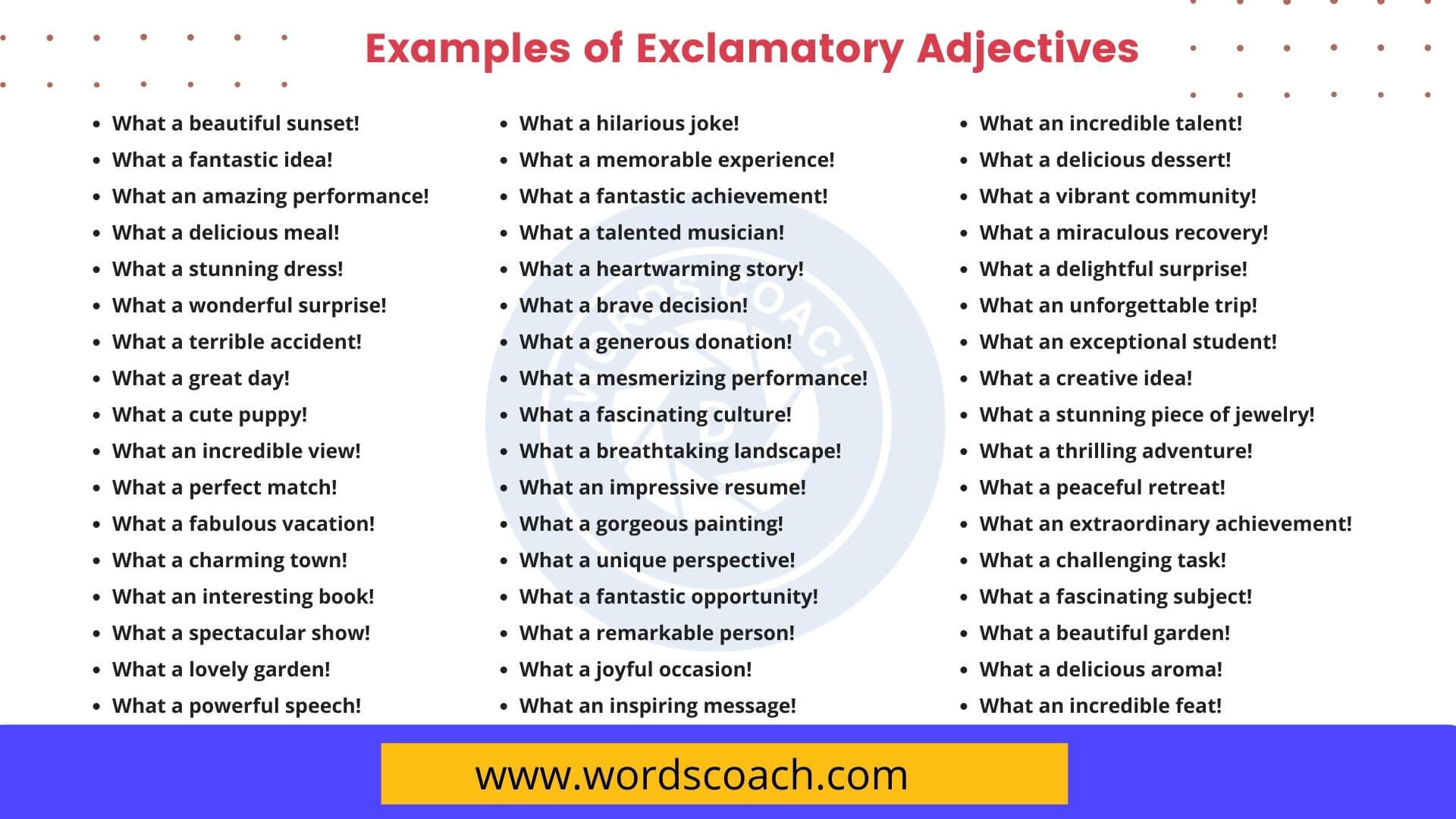 100 Examples Of Exclamatory Adjectives Word Coach