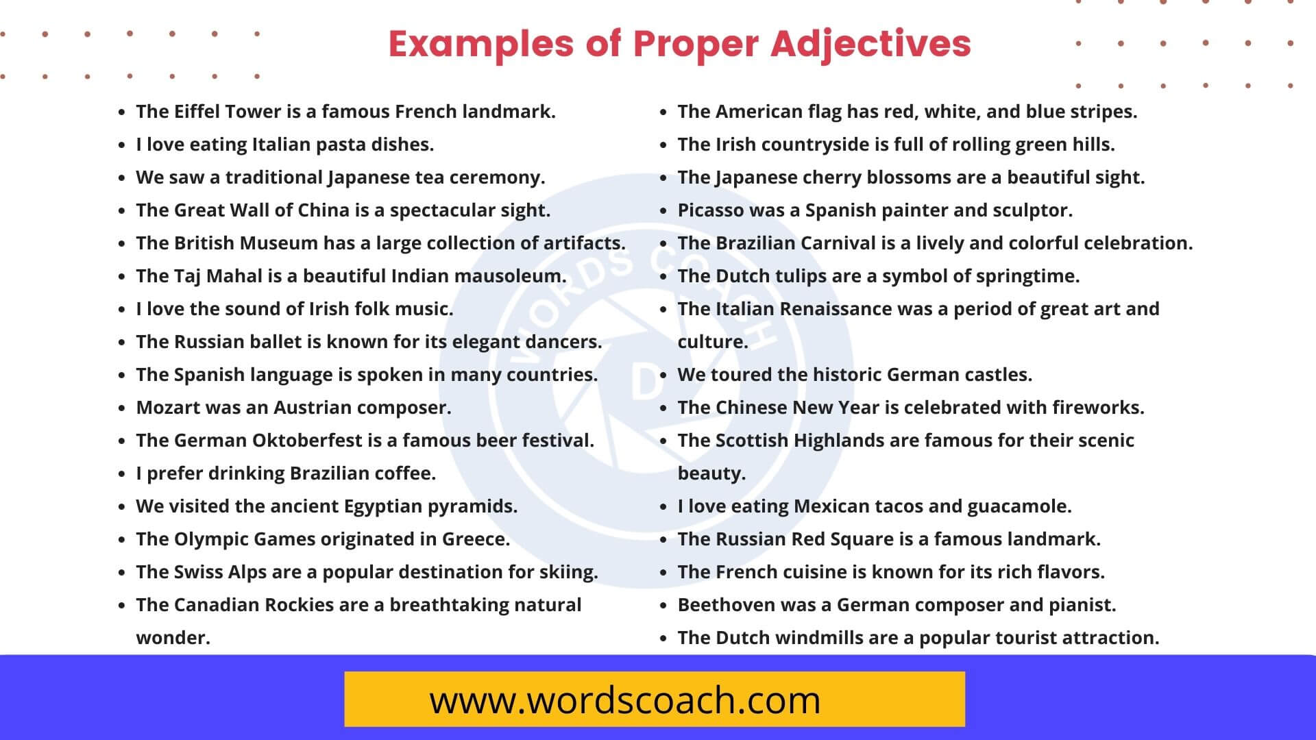 100 Examples Of Proper Adjectives Word Coach