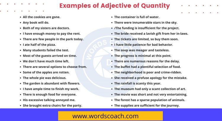 100 Examples Of Adjective Of Quantity Word Coach