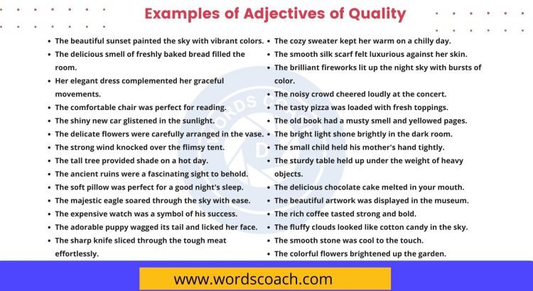 100 Examples Of Adjectives Of Quality Word Coach