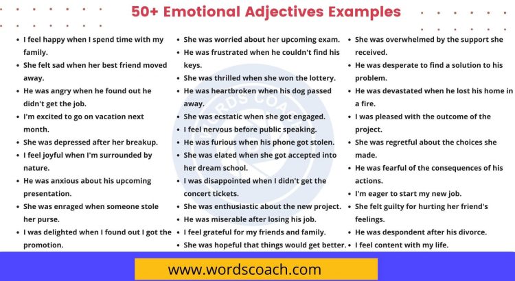 50 Emotional Adjectives Examples In English Word Coach