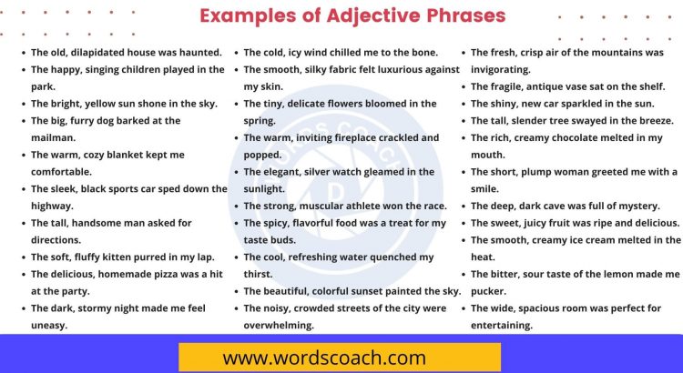 50 Examples Of Adjective Phrases Word Coach