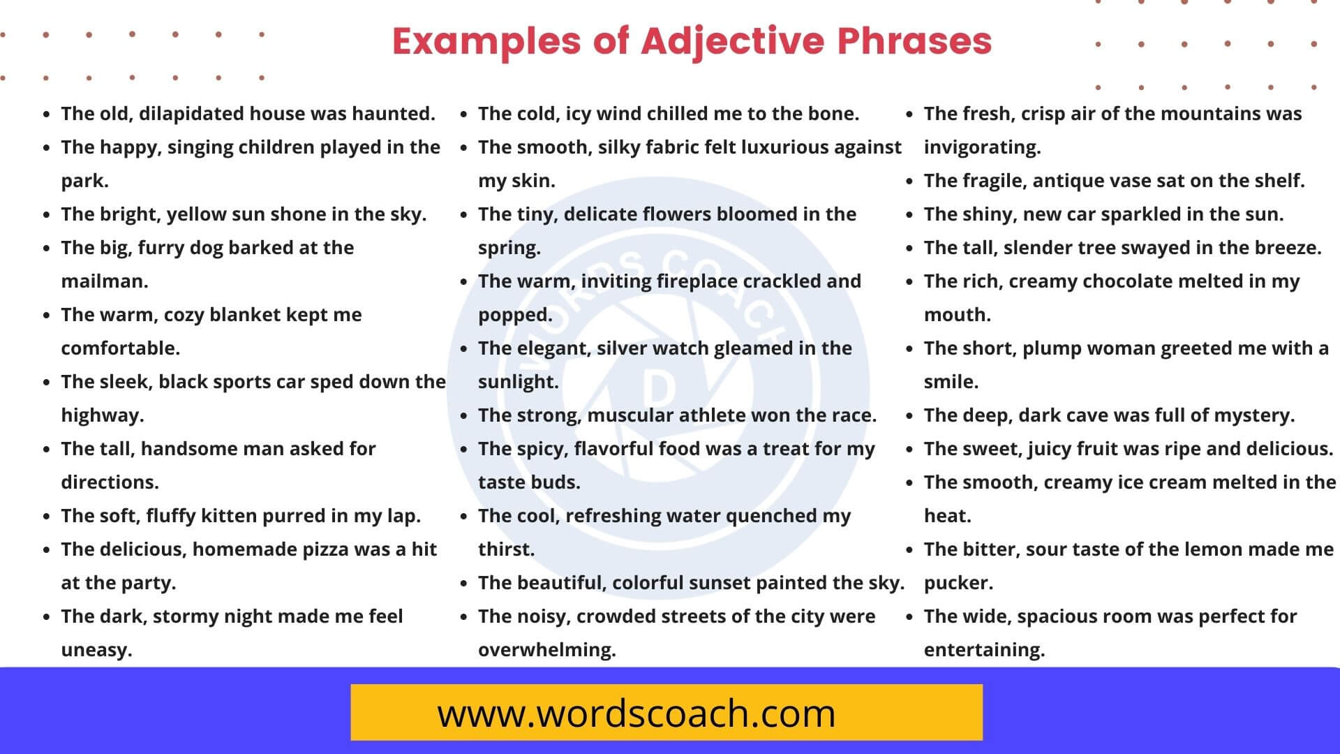 Adjective Phrase 50 Examples Of Adjective Phrases Word Coach