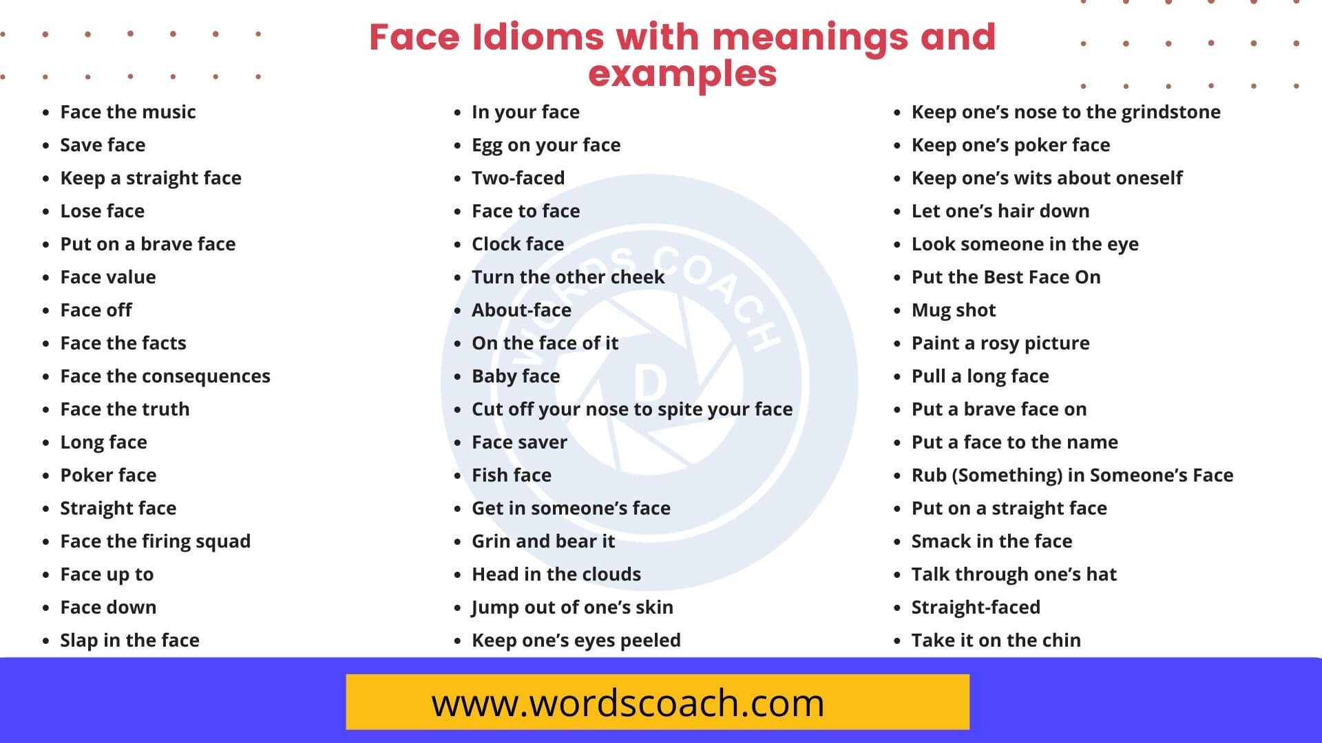 80 Face Idioms With Meanings And Examples Word Coach