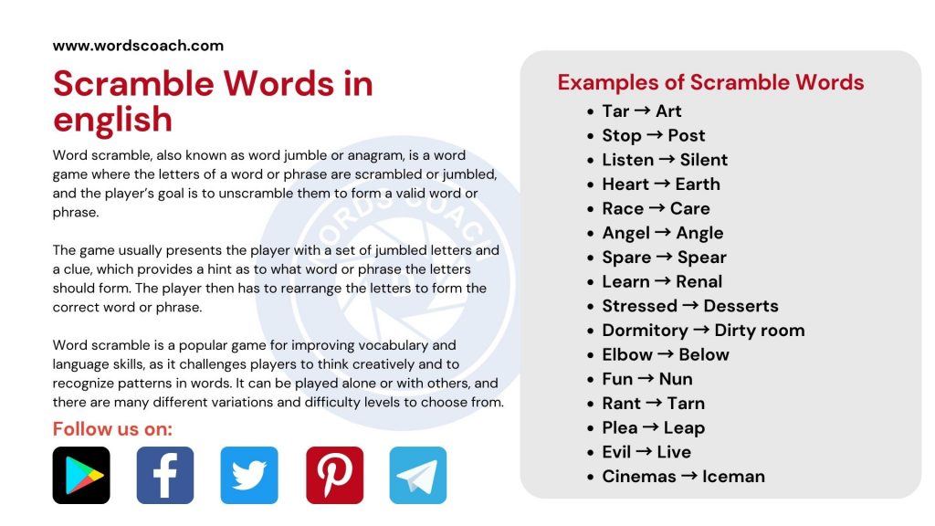 Scramble Words in english - wordscoach.com