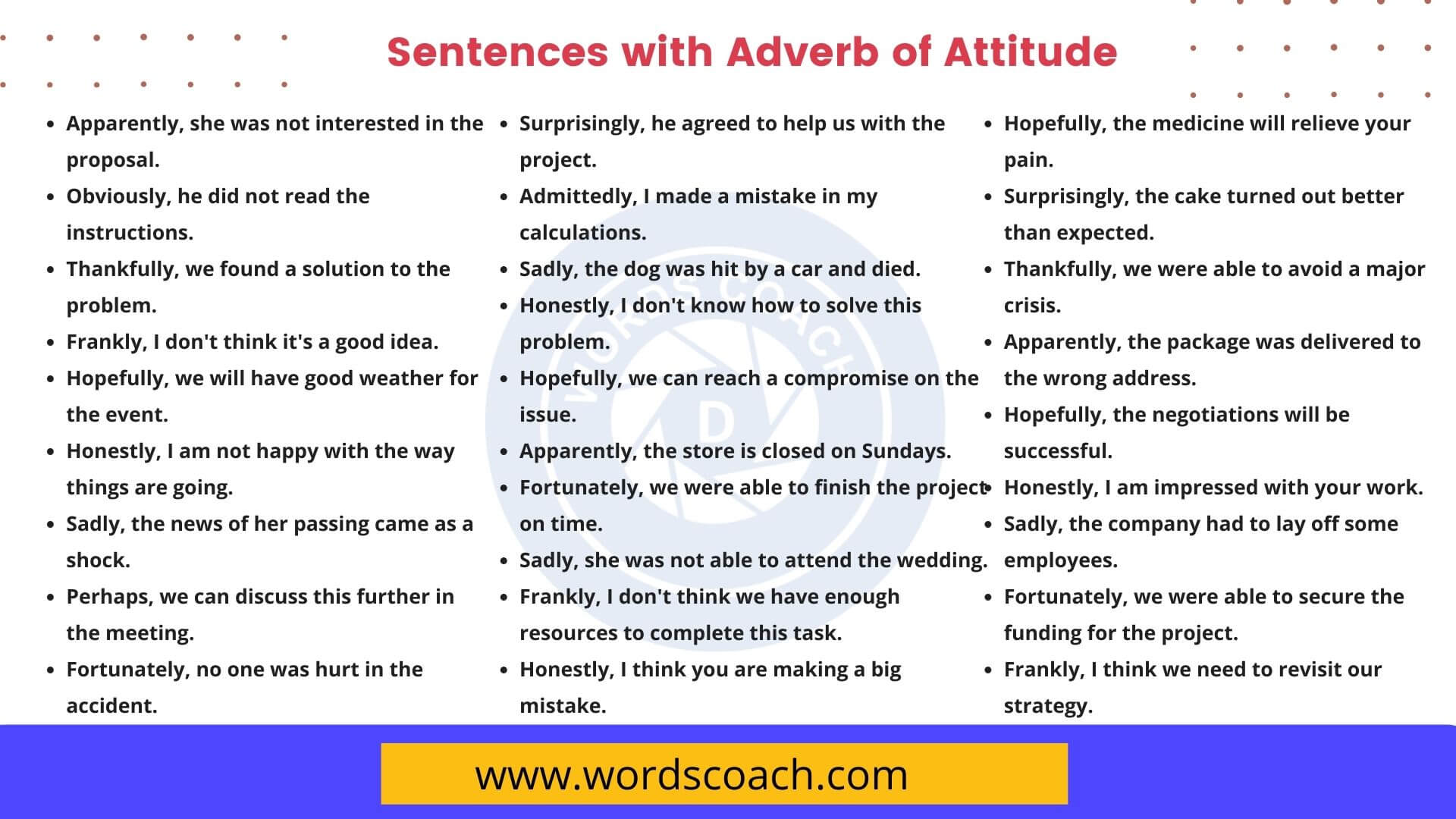 100 Sentences With Adverb Of Attitude In English Word Coach