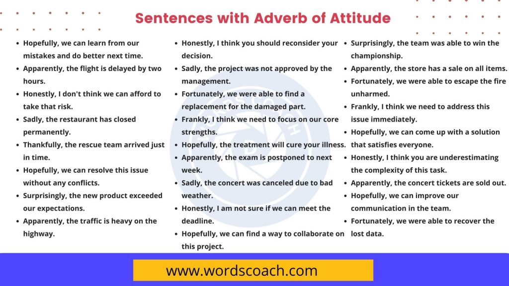 100 Sentences With Adverb Of Attitude In English Word Coach 