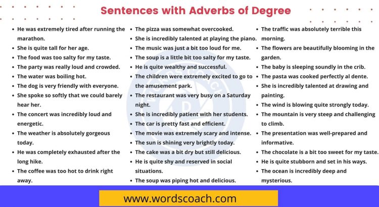 100 Sentences With Adverbs Of Degree In English Word Coach