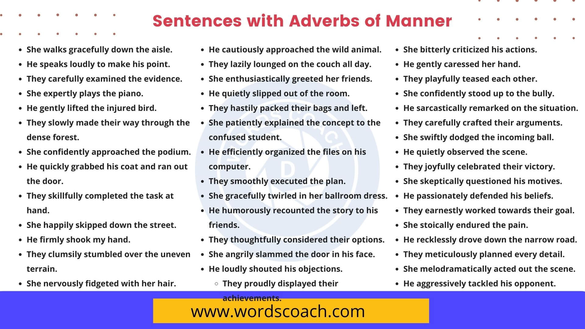 100 Sentences With Adverbs Of Manner In English Word Coach