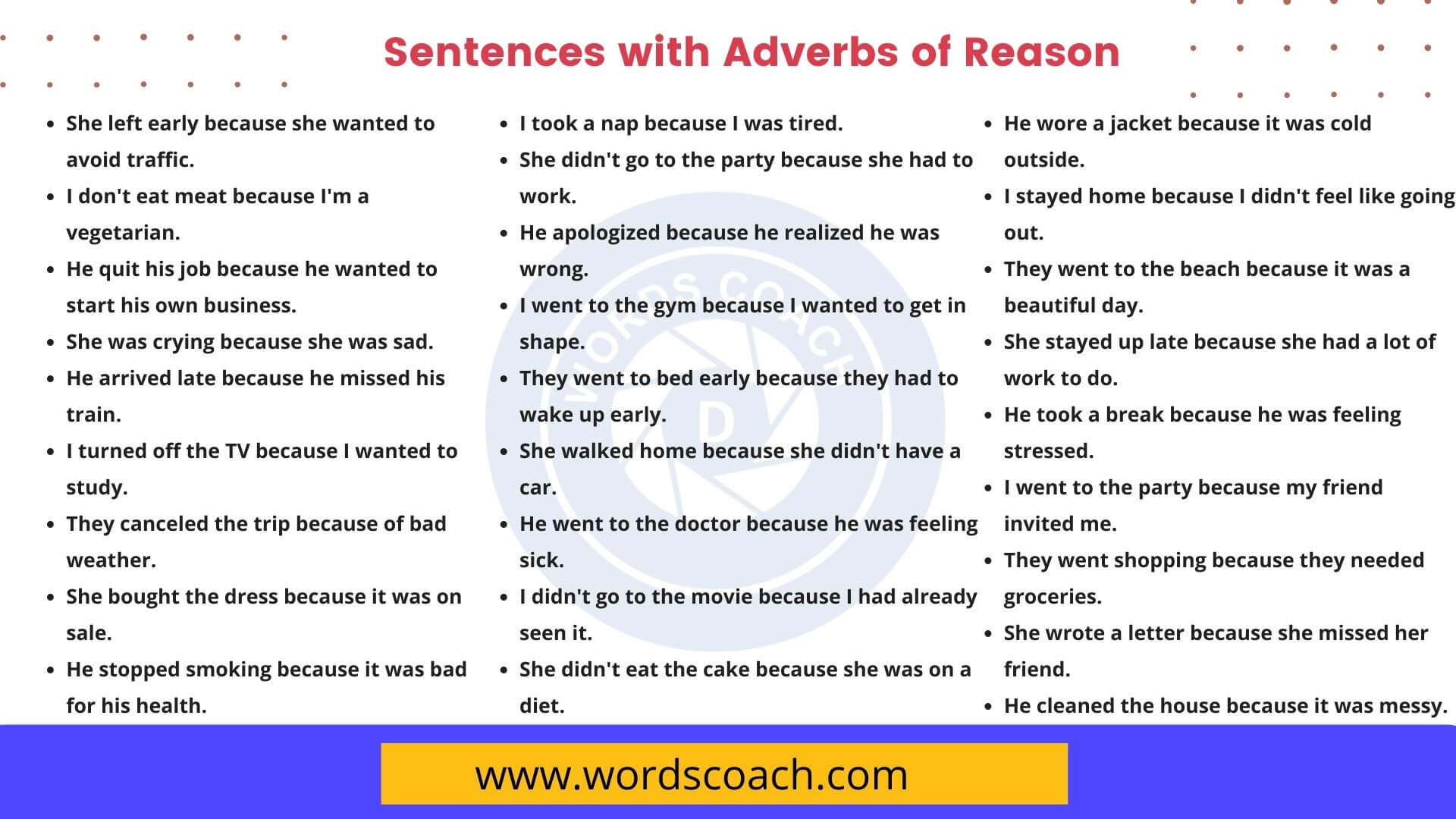 100 Sentences With Adverb Of Reason In English Word Coach