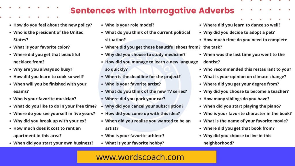 100+ Sentences With Interrogative Adverbs In English - Word Coach