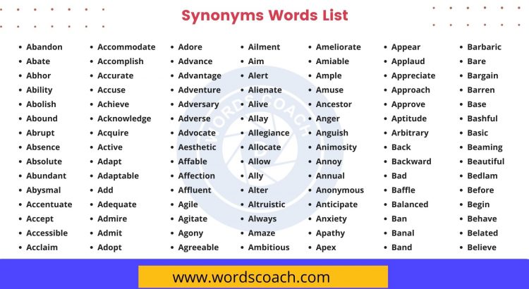 100 Synonyms Words List With PDF Most Important Synonyms 59 OFF