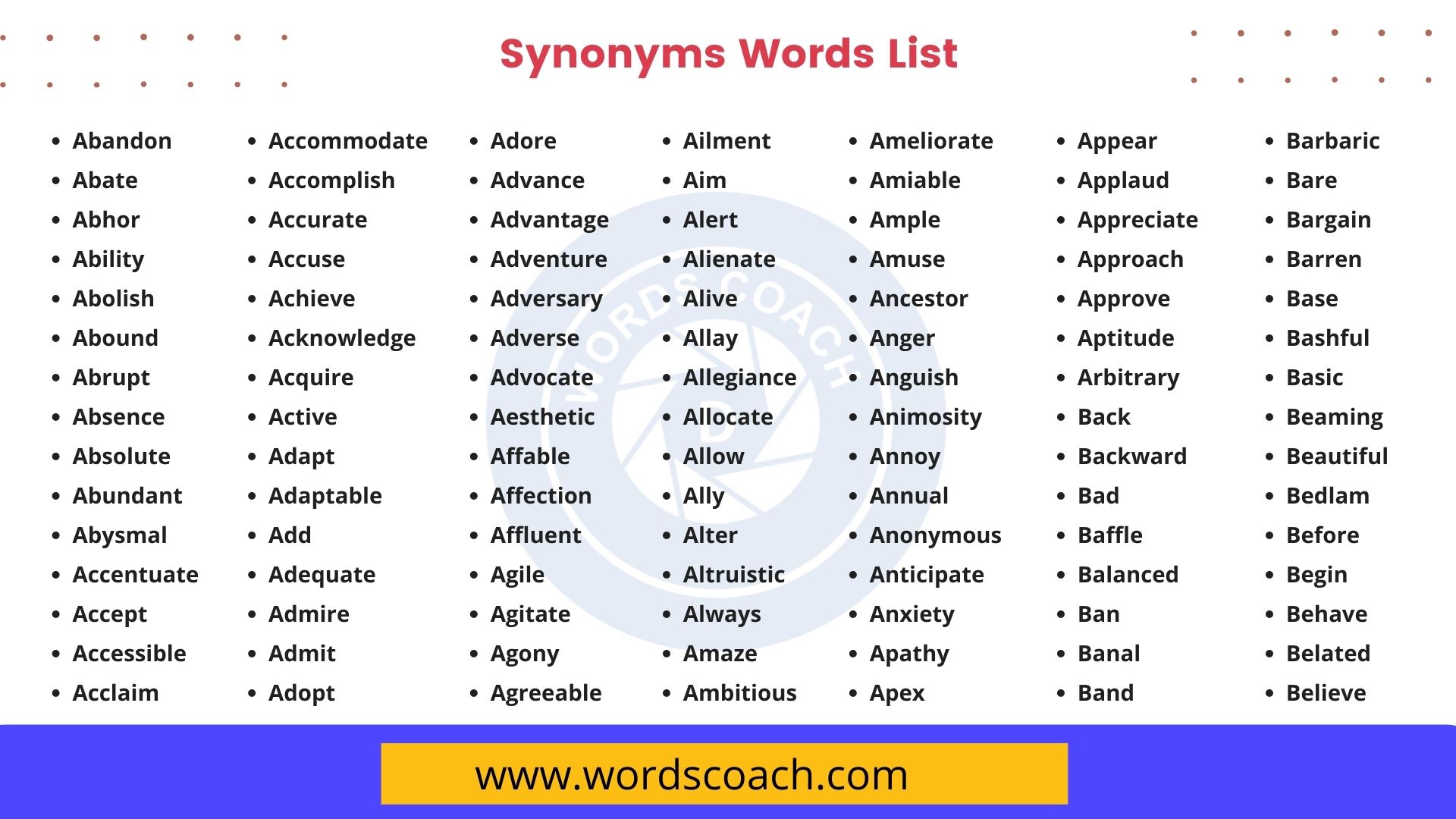 200 Synonyms Words List For Beginners Englishan 47 OFF