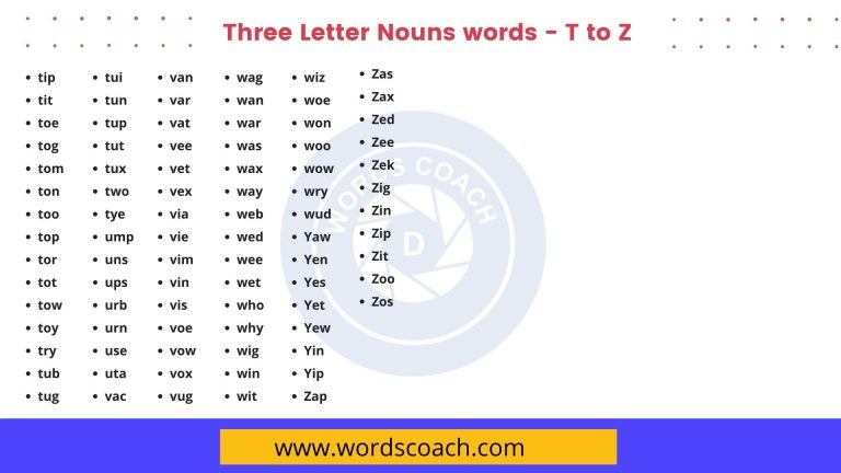 Three Letter Nouns words - Word Coach