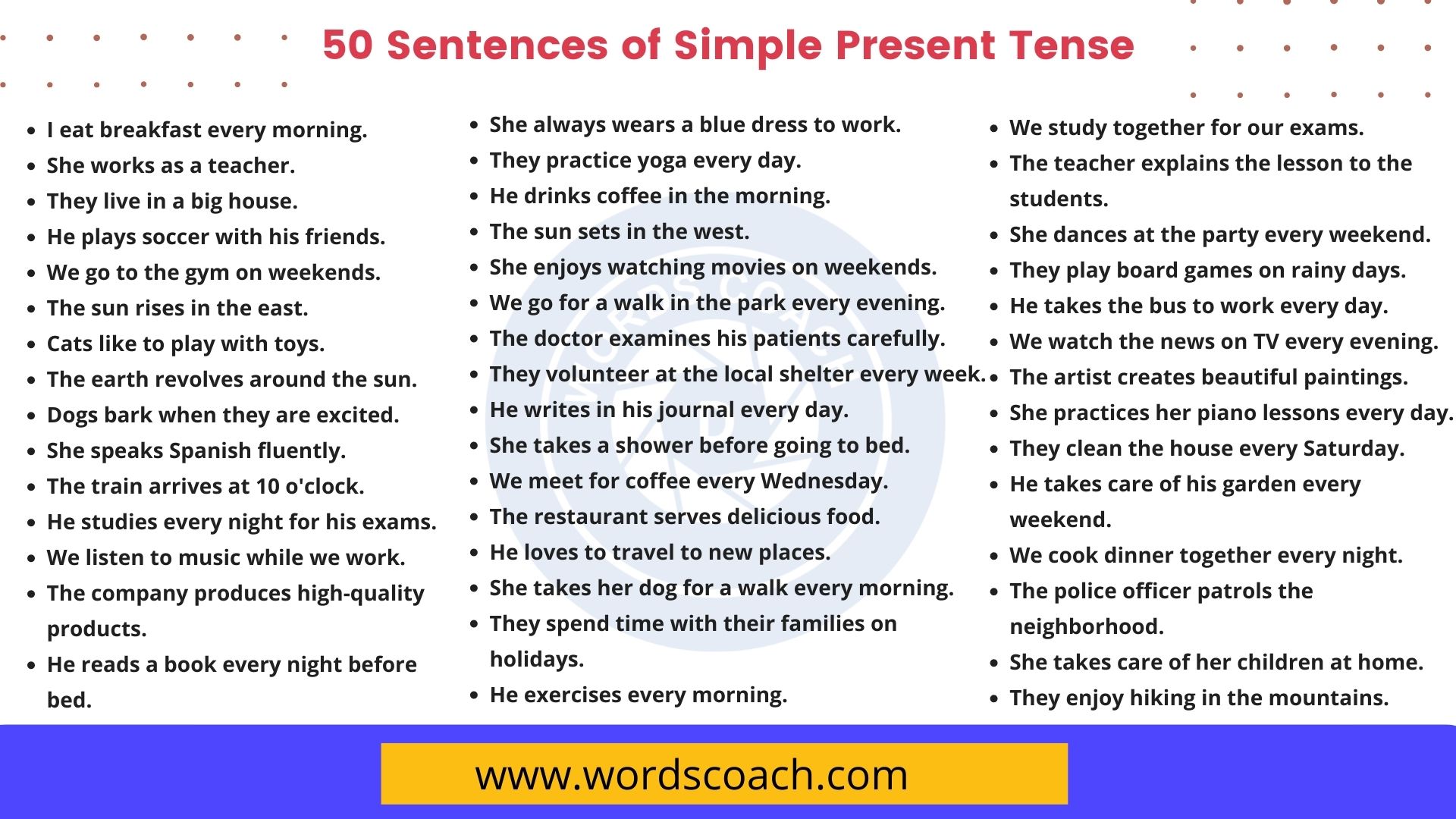 50 Sentences Of Simple Present Tense 50 Examples Of Simple Present 