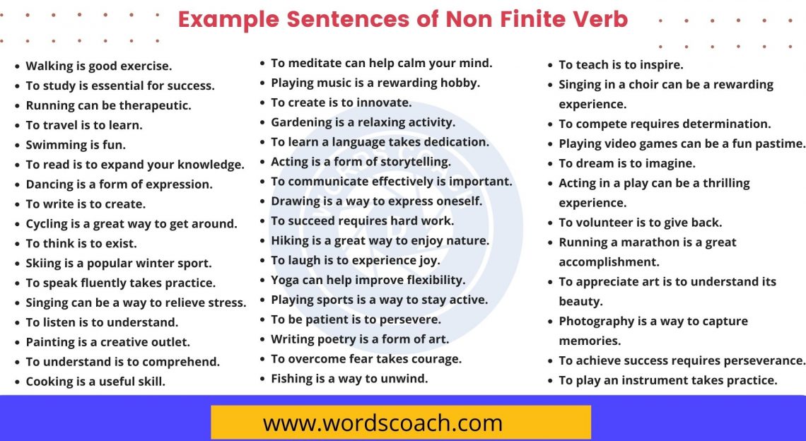 100+ Example Sentences of Non Finite Verb - Word Coach