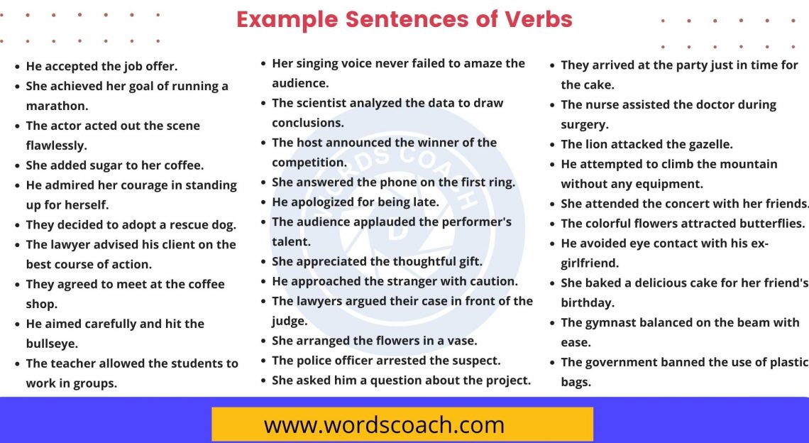 20 Example Sentences Of Verbs - Word Coach