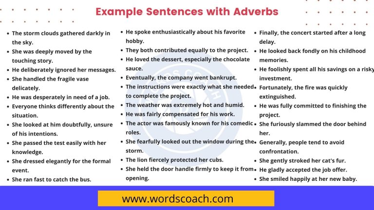 100 Examples Of Adverbs Example Sentences With Adverbs Word Coach 