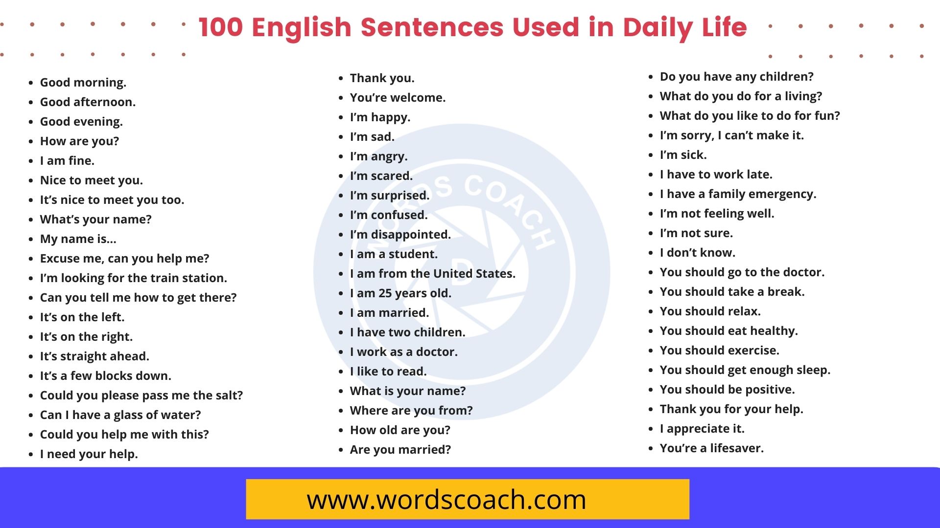 100 English Sentences Used In Daily Life Word Coach