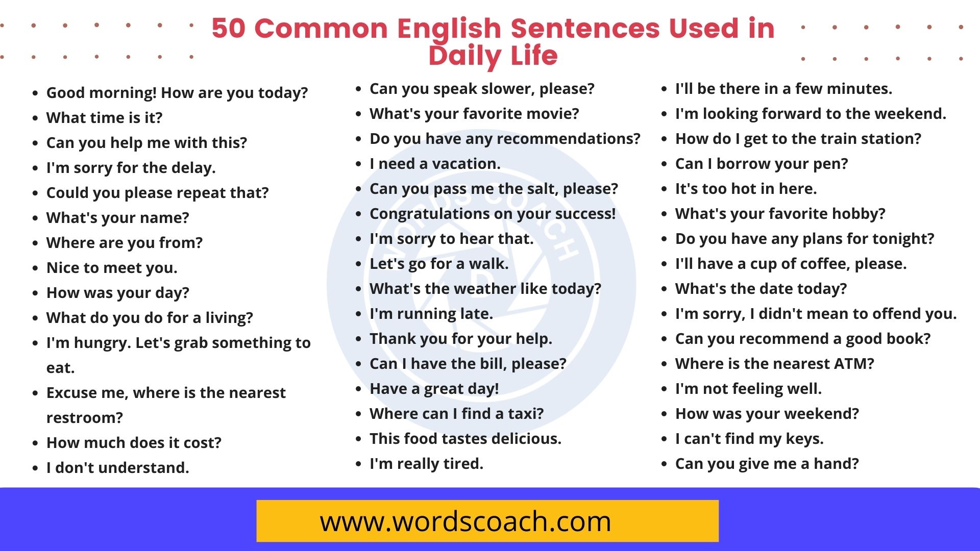 50 Common English Sentences Used In Daily Life Word Coach