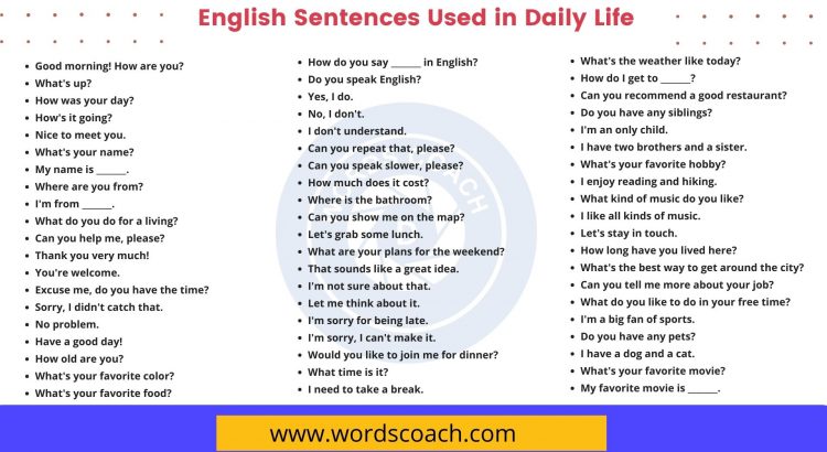 200 English Sentences Used In Daily Life Word Coach