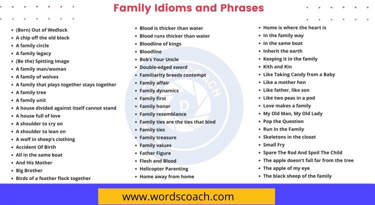 60 Family Idioms And Phrases Word Coach